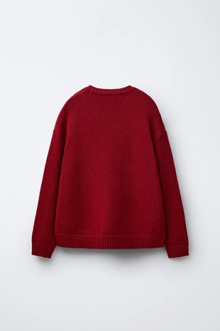 7-12 лет/ вязаный свитер из шерсти с вышитым медвежонком- Заказать в России