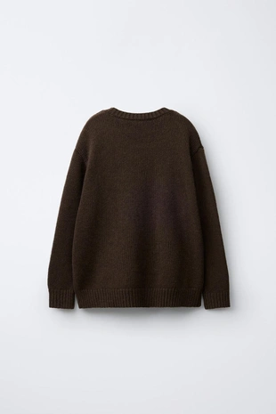 Brown | 0021/751/700 - Zara 7-12 лет/ вязаный свитер из шерсти с вышитыми оленями