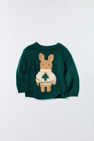 1-6 лет/ вязаный свитер с вышивкой кролика из шерсти- Заказать в России