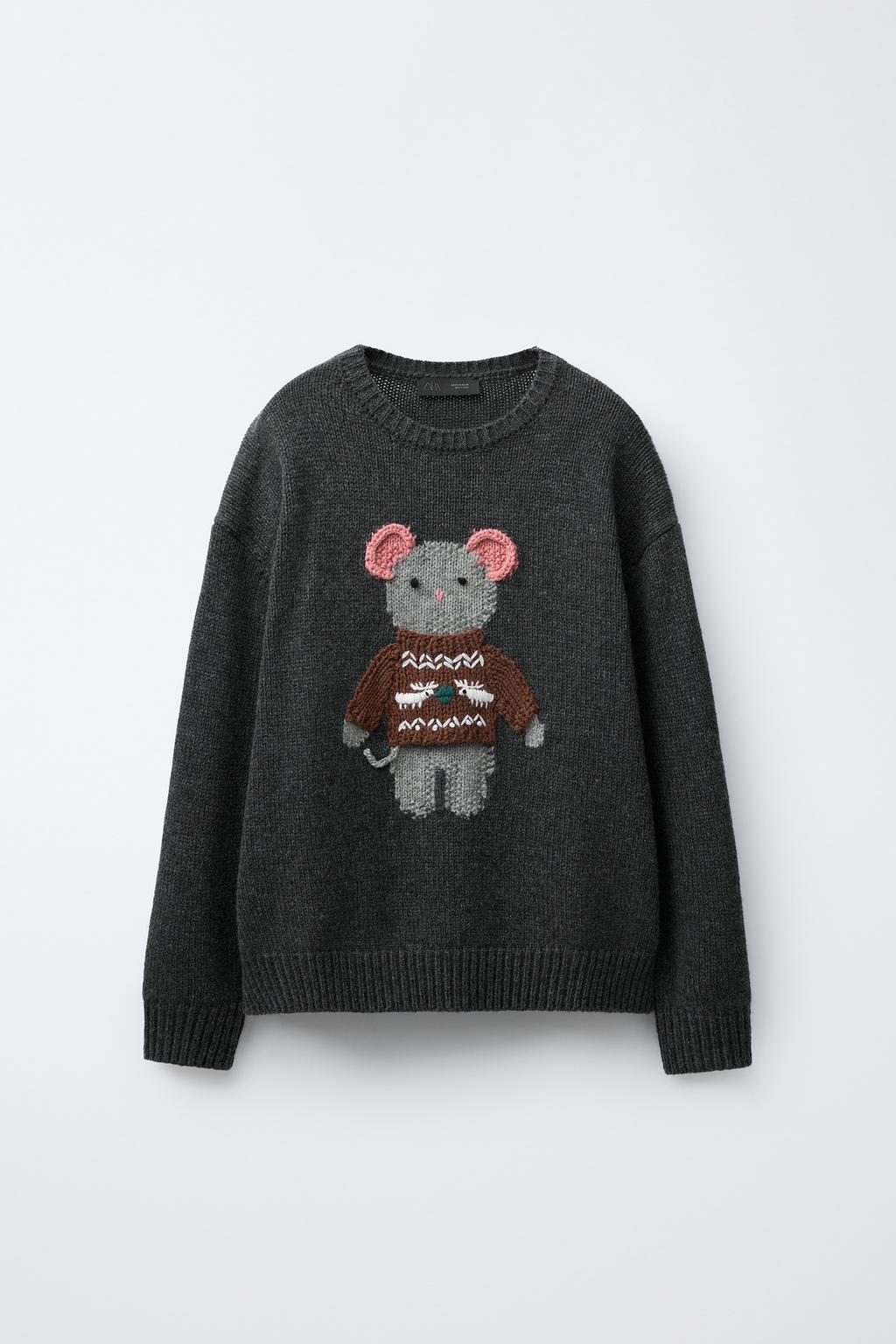 ВЯЗАНЫЙ СВИТЕР ИЗ ШЕРСТИ С ВЫШИТОЙ МЫШКОЙ