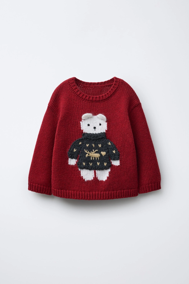 Джемпер из шерсти с вышитым медведем (1-6 лет)
