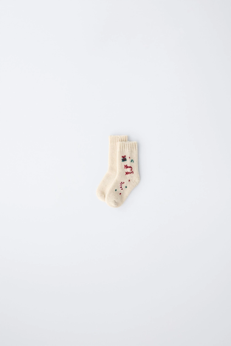 Носки из шерсти с вышивкой, 6-12 месяцев