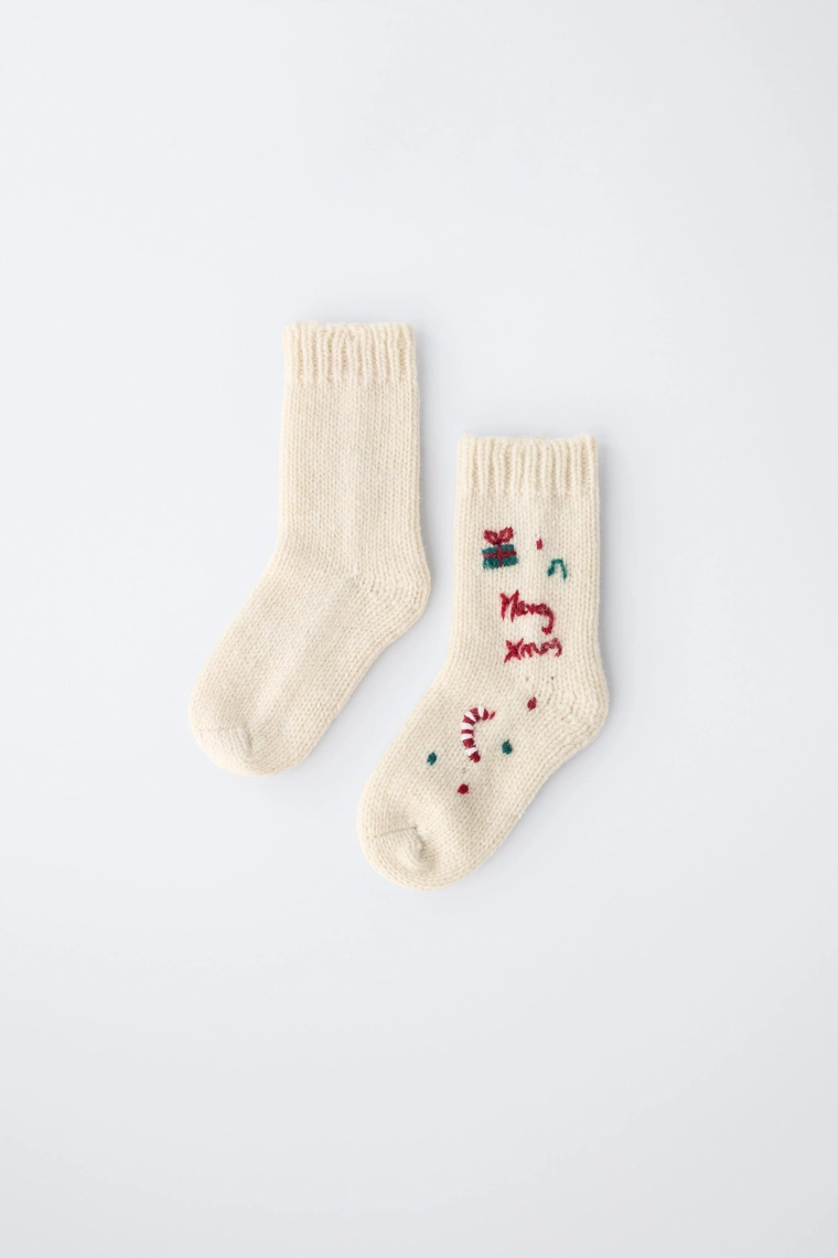 Носки из шерсти с вышивкой, 6-12 месяцев