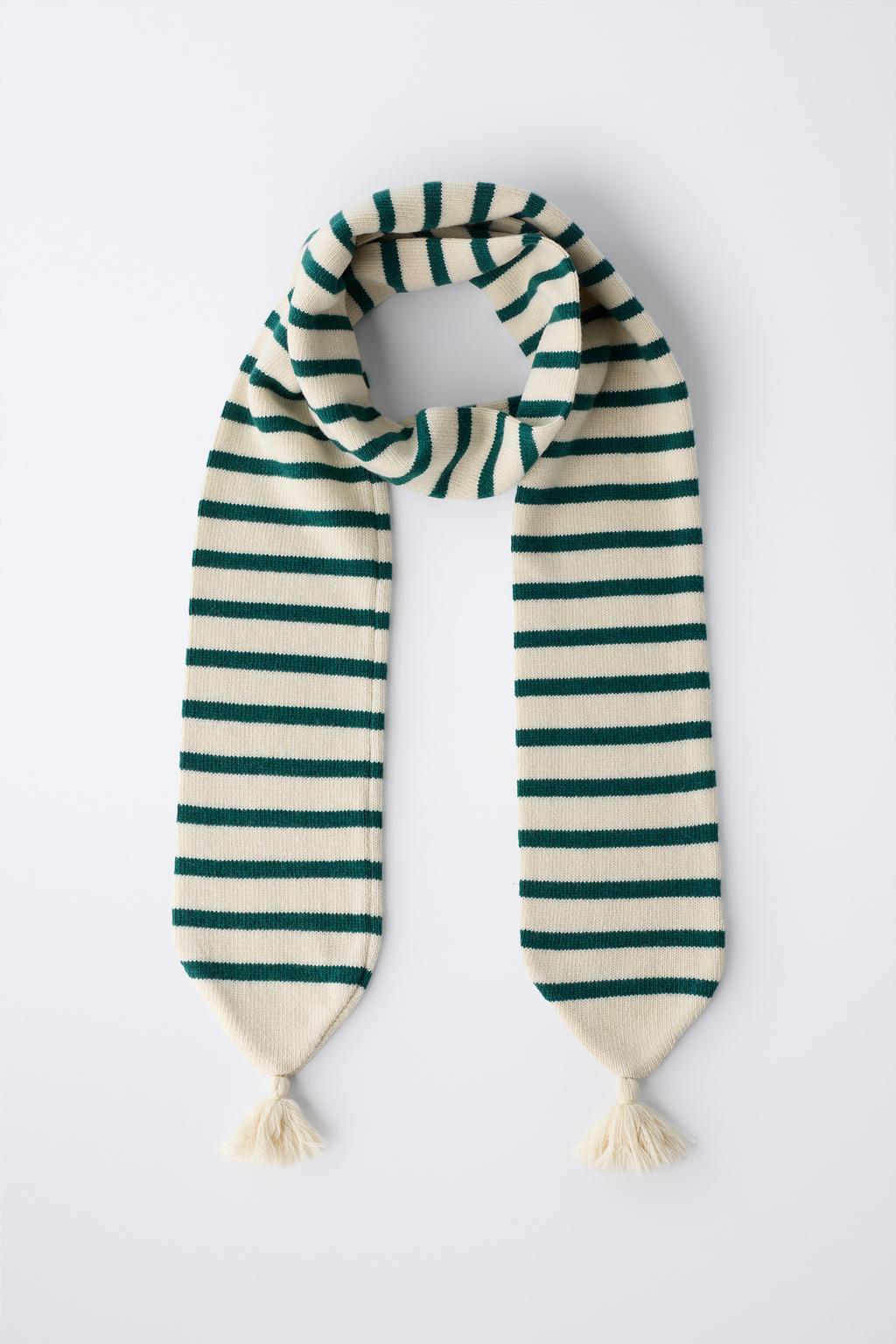 ВЯЗАНЫЙ ШАРФ В ПОЛОСКУ С ШЕРСТЬЮ