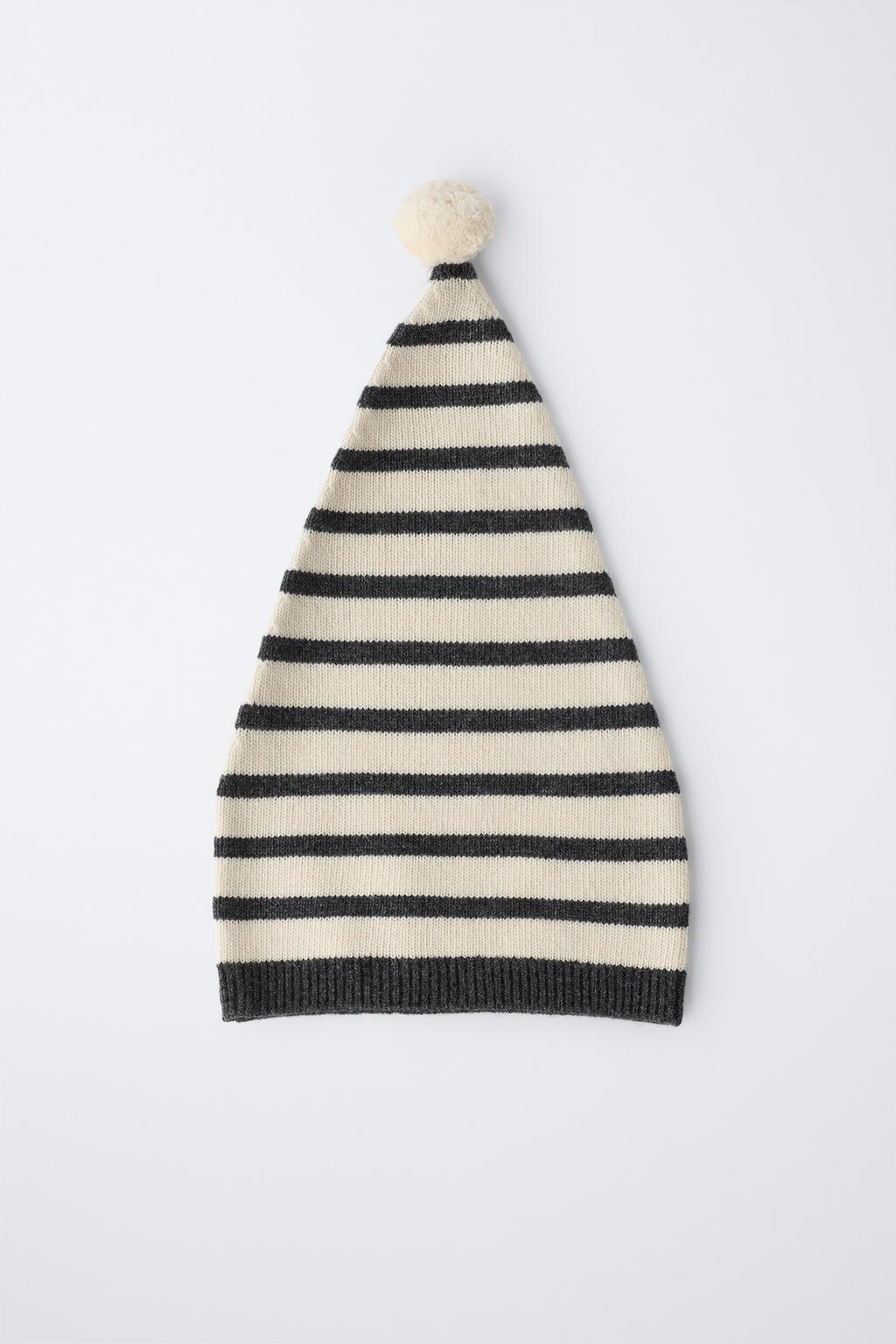 ВЯЗАНАЯ ШАПКА В ПОЛОСКУ С ПОМПОНОМ ИЗ ШЕРСТИ