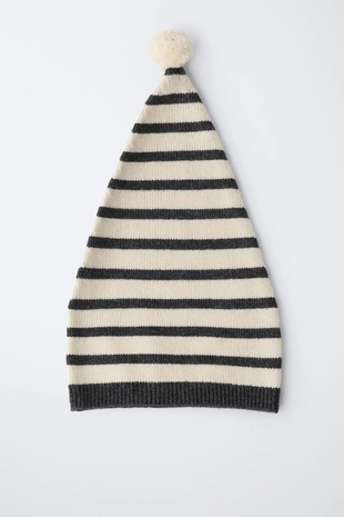 Вязаная шапка в полоску с помпоном из шерсти- Заказать в России