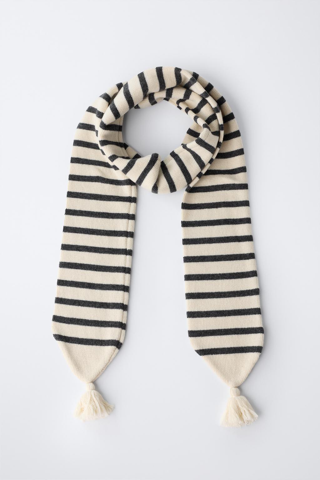 ВЯЗАНЫЙ ШАРФ В ПОЛОСКУ С ШЕРСТЬЮ
