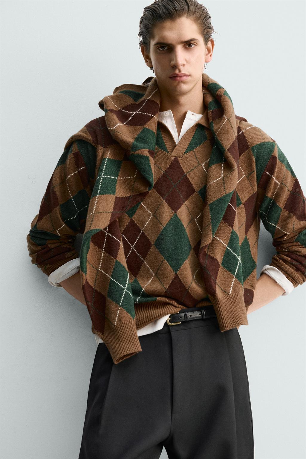 ПОЛО ИЗ 100% ШЕРСТИ С РОМБАМИ