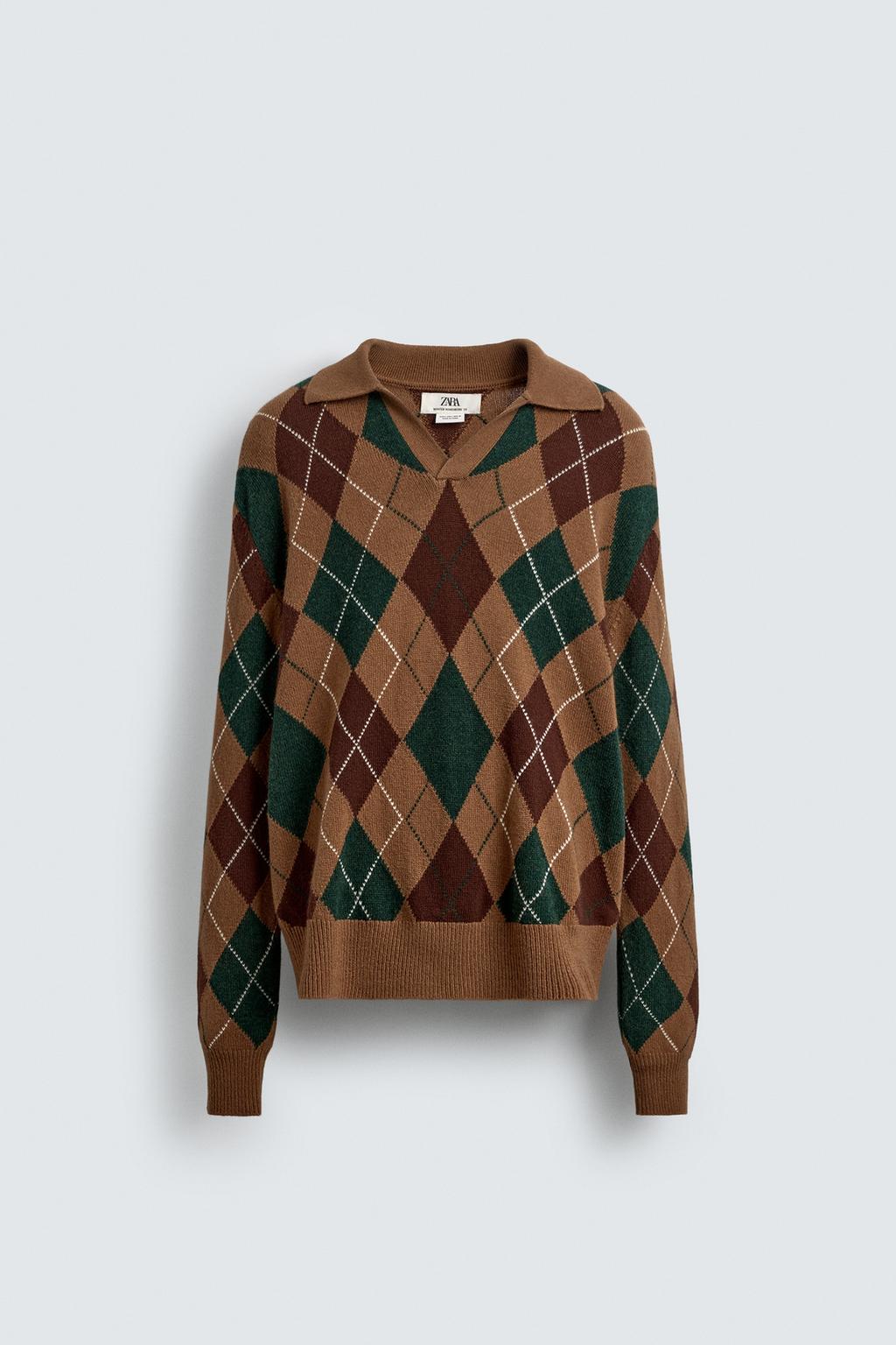 ПОЛО ИЗ 100% ШЕРСТИ С РОМБАМИ