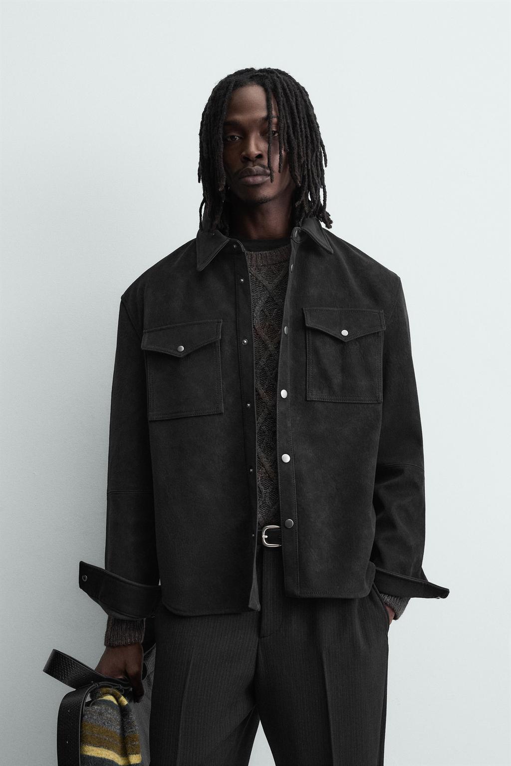 КУРТКА-РУБАШКА СВОБОДНОГО КРОЯ ИЗ ИСКУССТВЕННОЙ КОЖИ