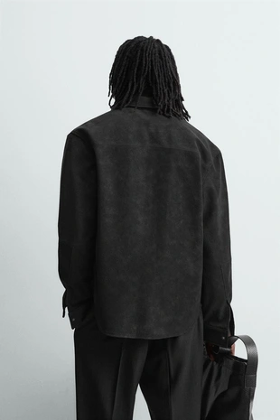 Куртка-рубашка свободного кроя из искусственной кожи