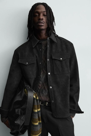 Куртка-рубашка свободного кроя из искусственной кожи- Заказать в России