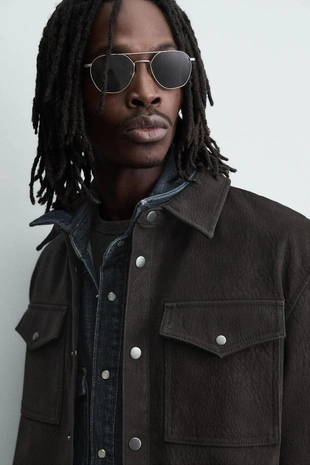 Куртка-рубашка свободного кроя из искусственной кожи- Заказать в России