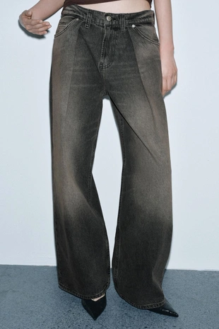 Джинсы ZW COLLECTION WIDE LEG со средней посадкой и вытачками- Заказать в России