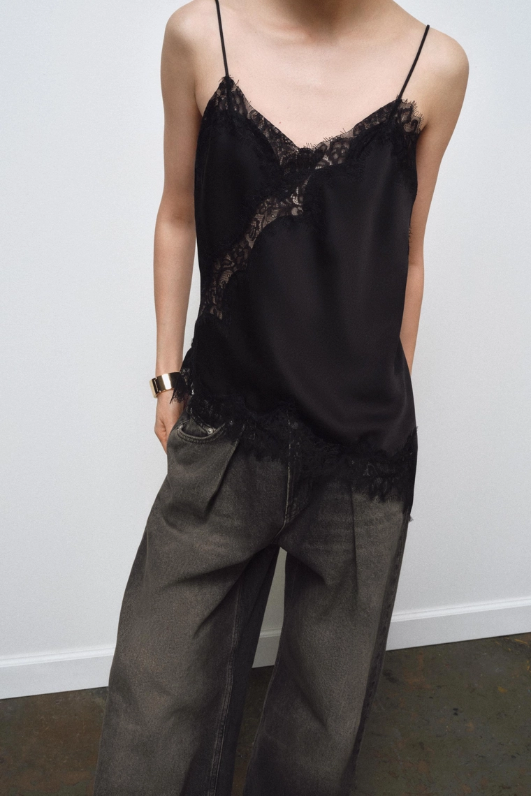 Джинсы широкие со средней посадкой zw коллекции с ластовицами