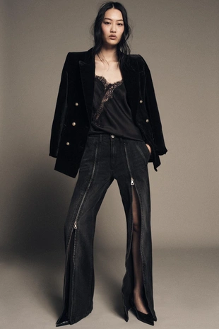 Джинсы ZW COLLECTION WIDE LEG со средней посадкой и молниями- Заказать в России