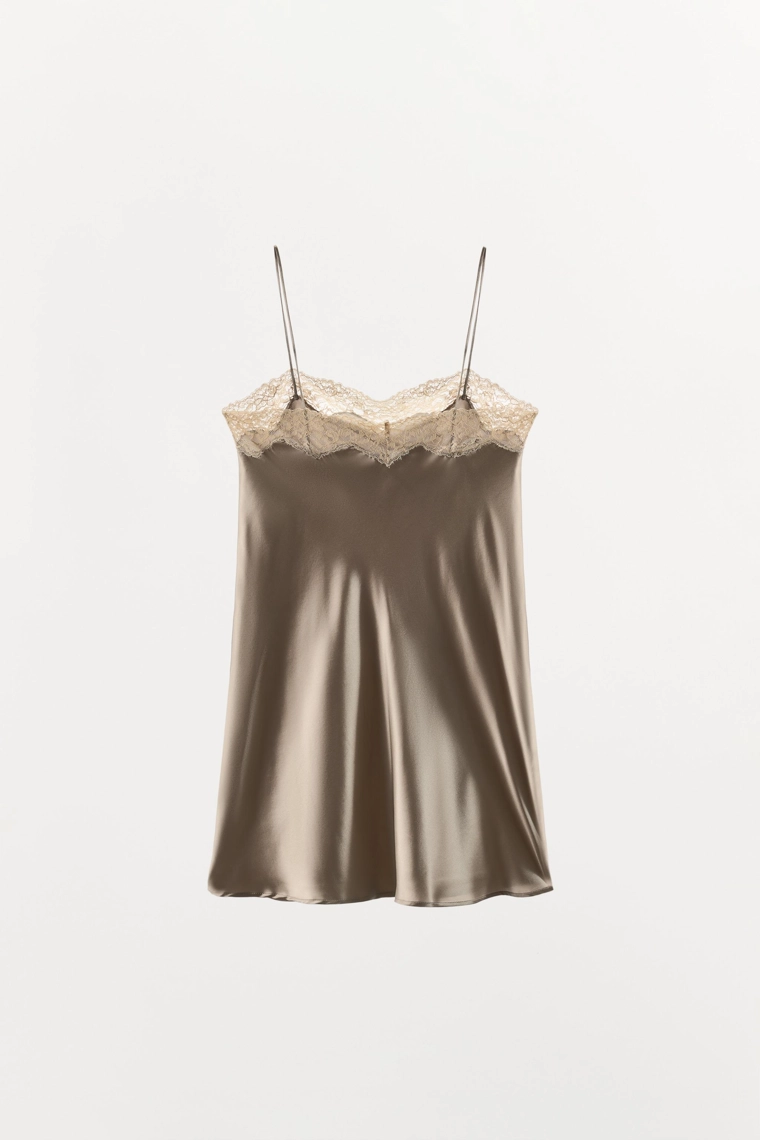 Платье-камисоль из шелкового микса с кружевом