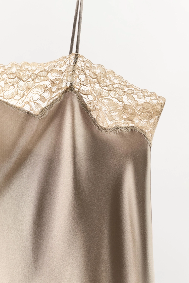 Платье-камисоль из шелкового микса с кружевом