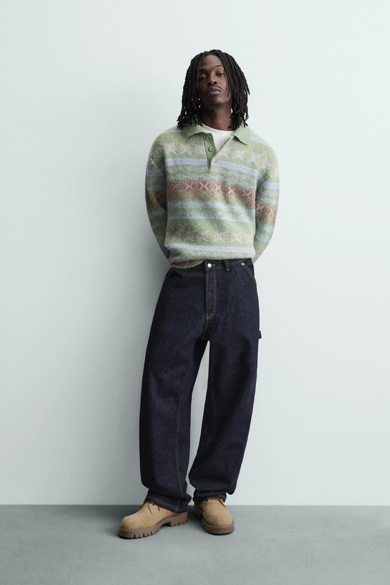 Поло из геометрического жаккарда с текстурой