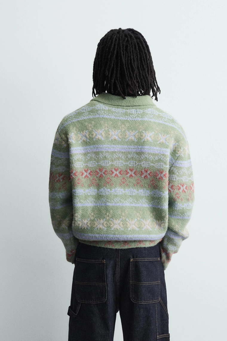 Поло из геометрического жаккарда с текстурой