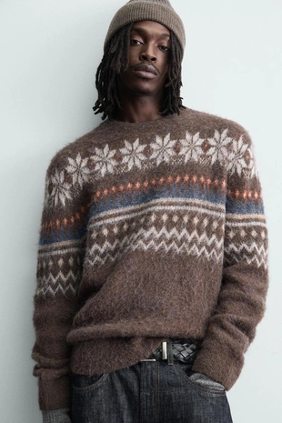 Свитер JACQUARD с геометрической текстурой- Заказать в России