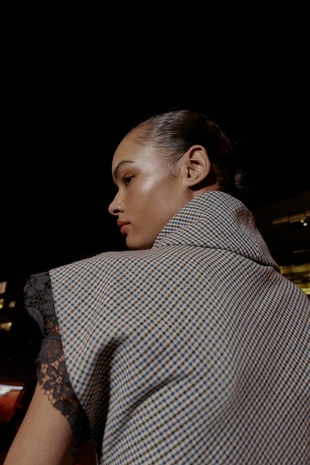 Топ с узором «гусиная лапка» и кружевом- Заказать в России