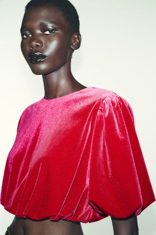 Укороченный вельветовый топ объемного кроя- Заказать в России