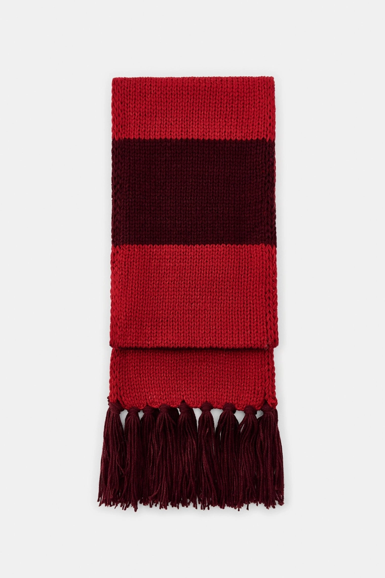 Полосатый вязаный снуд с бахромой