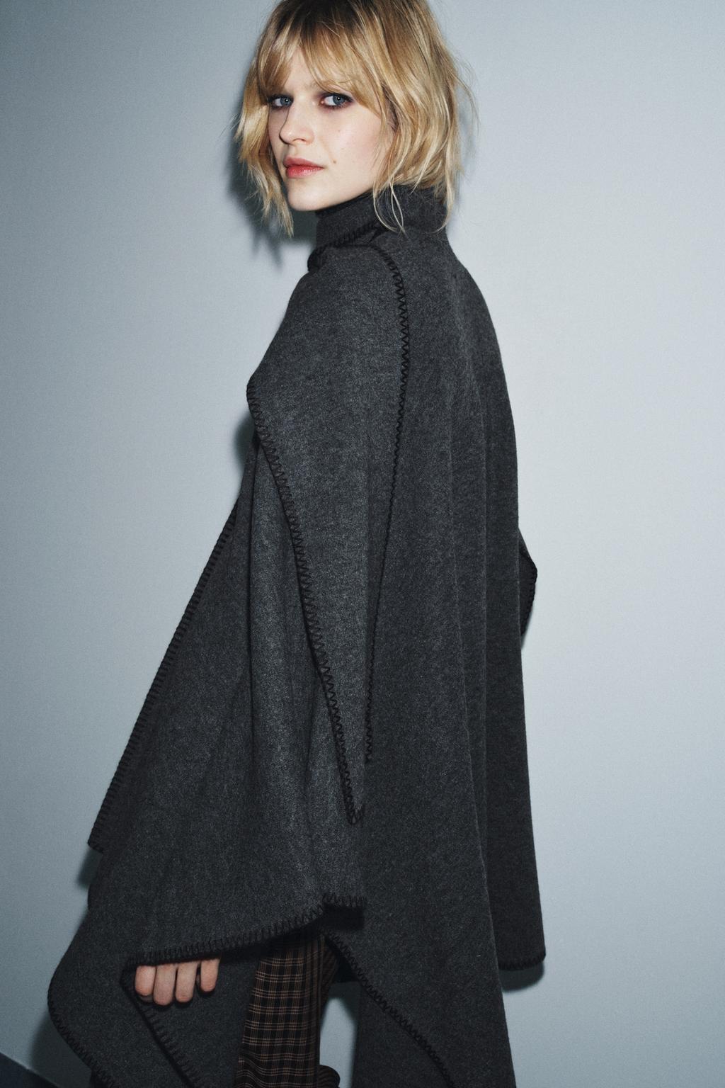 ТРИКОТАЖНАЯ НАКИДКА С ШАРФОМ И КОНТРАСТНОЙ НИТЬЮ