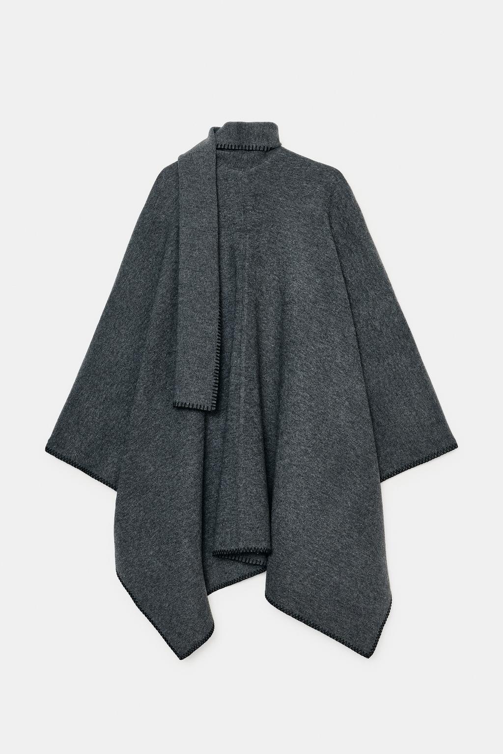 ТРИКОТАЖНАЯ НАКИДКА С ШАРФОМ И КОНТРАСТНОЙ НИТЬЮ