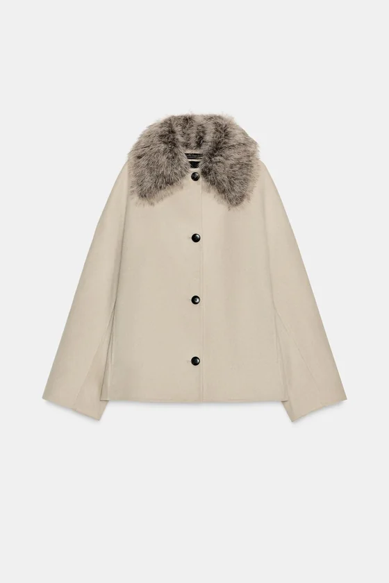 КУРТКА С ШЕРСТЬЮ И ВОРОТНИКОМ ИЗ ИСКУССТВЕННОГО МЕХА — коллекция Zara «ZW»