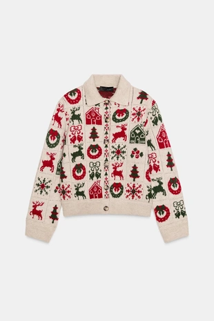 Жаккардовый кардиган на рождество- Заказать в России