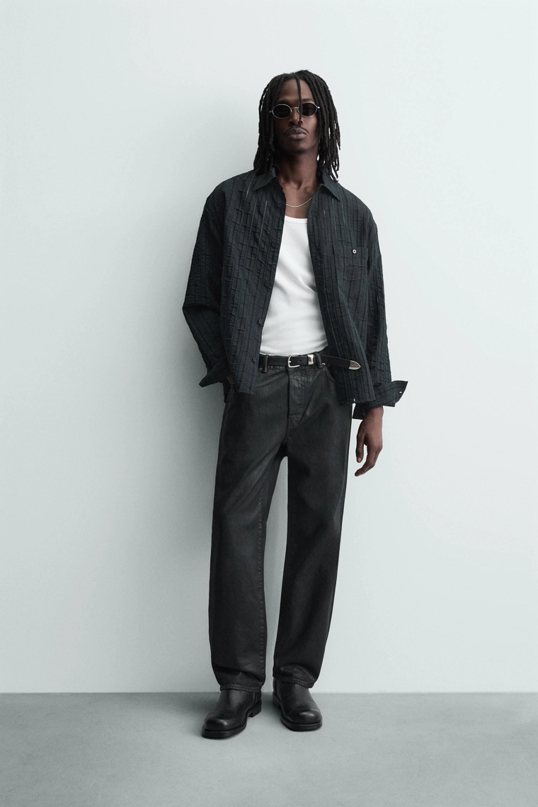 Рубашка в полоску из жаккарда