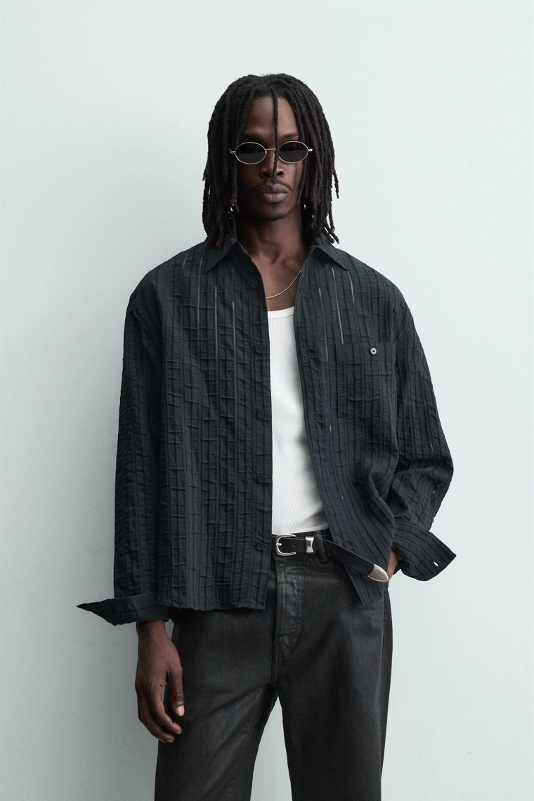 Рубашка в полоску из жаккарда