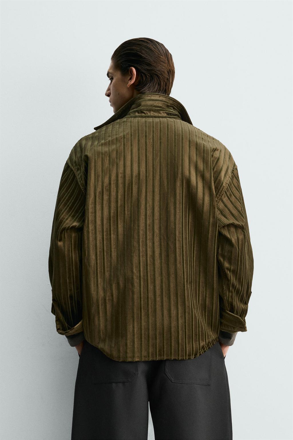 ВЕЛЬВЕТОВАЯ РУБАШКА В ПОЛОСКУ С РЕЛЬЕФНЫМ УЗОРОМ