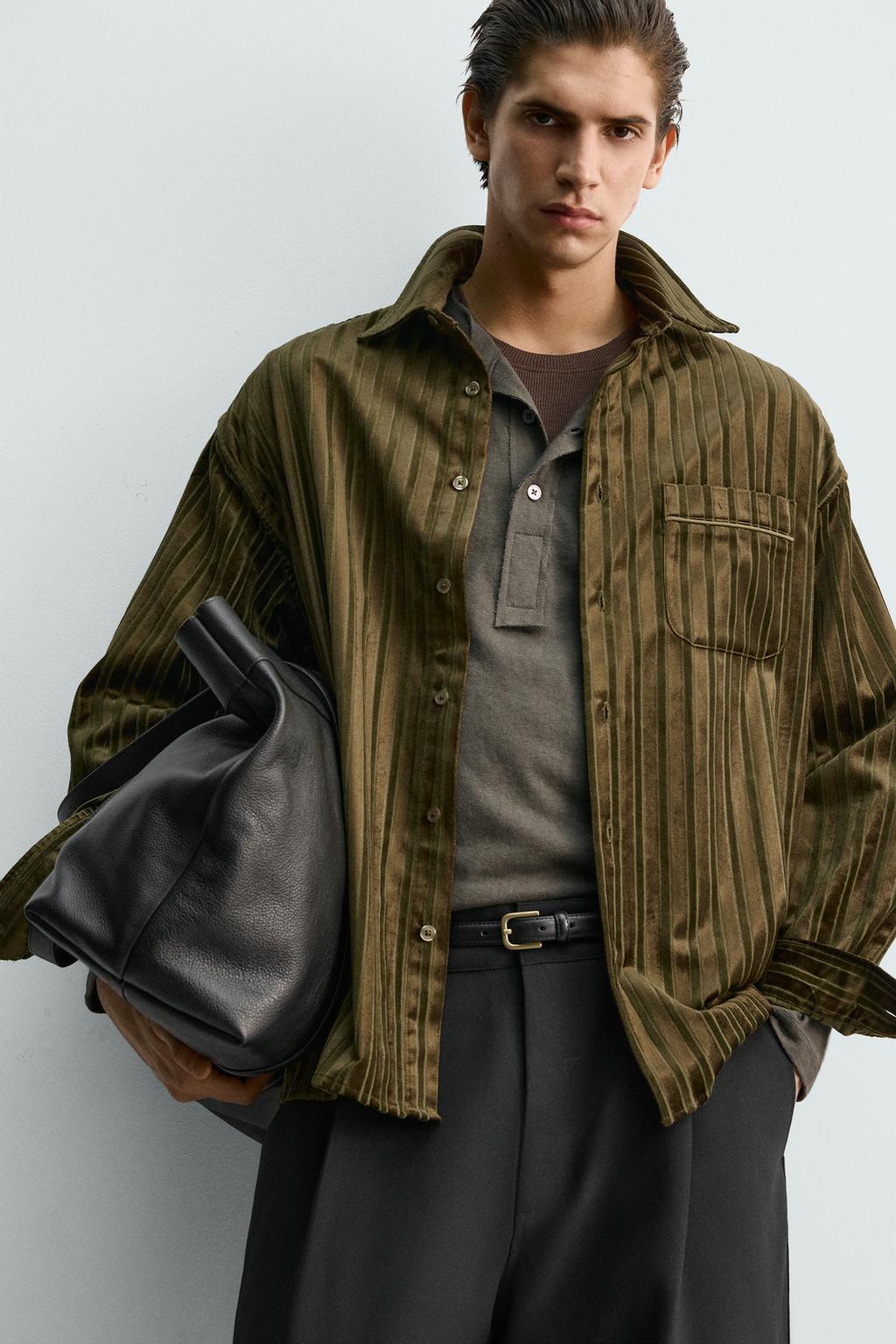 ВЕЛЬВЕТОВАЯ РУБАШКА В ПОЛОСКУ С РЕЛЬЕФНЫМ УЗОРОМ