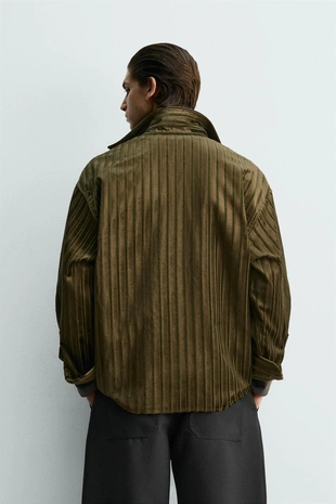 Вельветовая рубашка в полоску с рельефным узором- Заказать в России