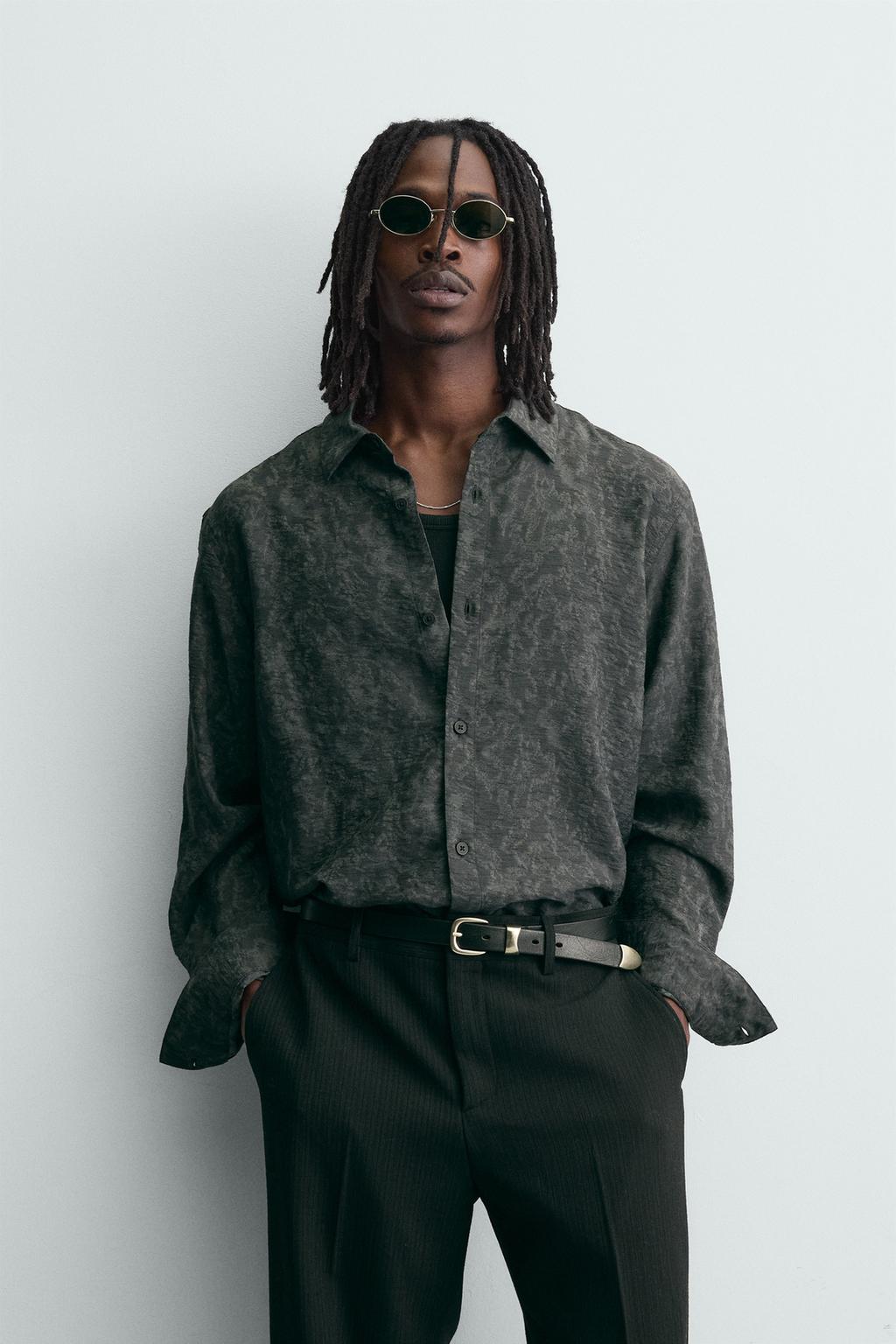 РУБАШКА СТРУЯЩЕГОСЯ ПОКРОЯ JACQUARD С ЦВЕТОЧНЫМ УЗОРОМ