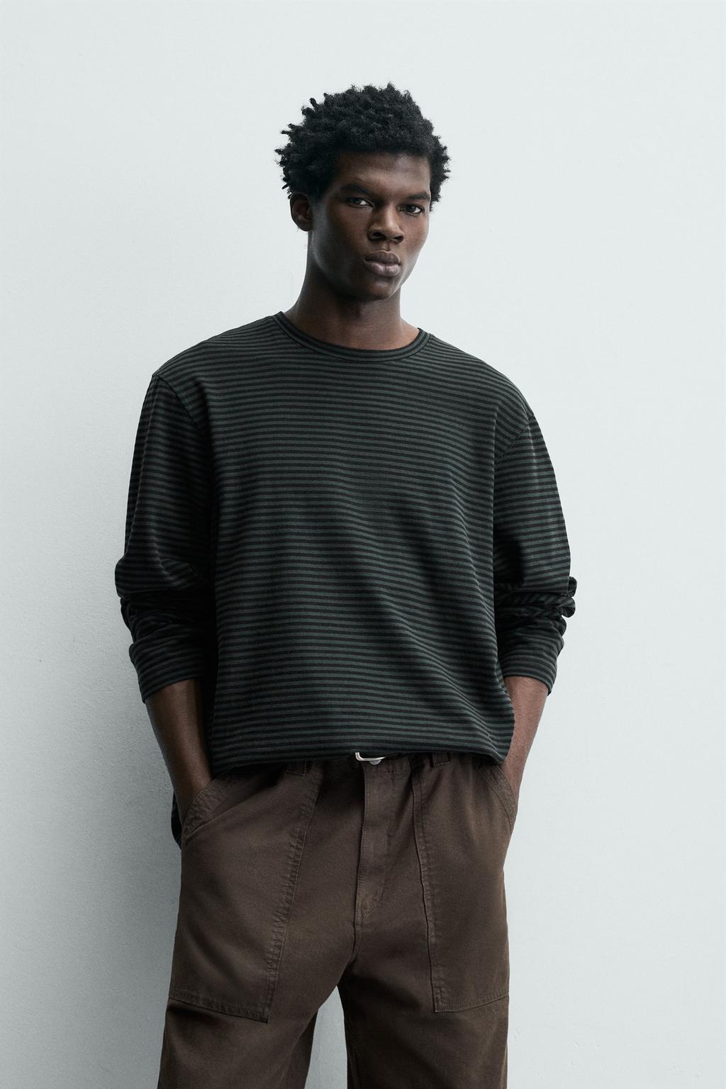 ХЛОПКОВАЯ ФУТБОЛКА В ПОЛОСКУ С ЭФФЕКТОМ ПОТЕРТОСТИ