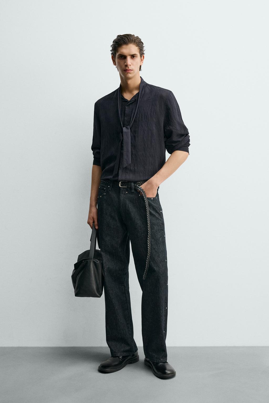 РУБАШКА ИЗ СТРУЯЩЕЙСЯ ТКАНИ С БАНТОМ