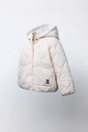 Купить Zara Стеганая куртка с капюшоном и вышивкой в виде медведя