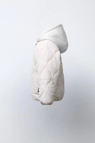 Ecru | 8614/509/712 - Zara Стеганая куртка с капюшоном и вышивкой в виде медведя