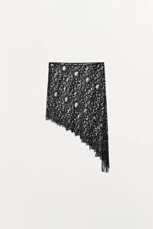 Асимметричная кружевная юбка миди- Заказать в России