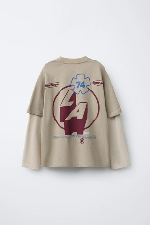 Футболка с принтом «RIDER» и двойными рукавами- Заказать в России