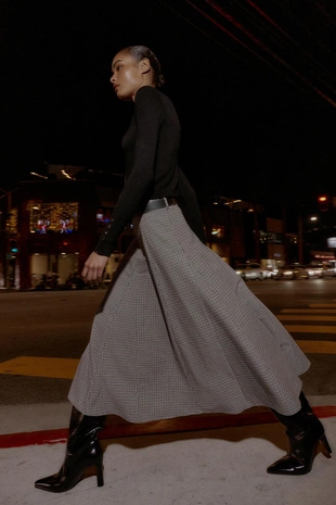 Юбка миди в клетку с ремнем- Заказать в России