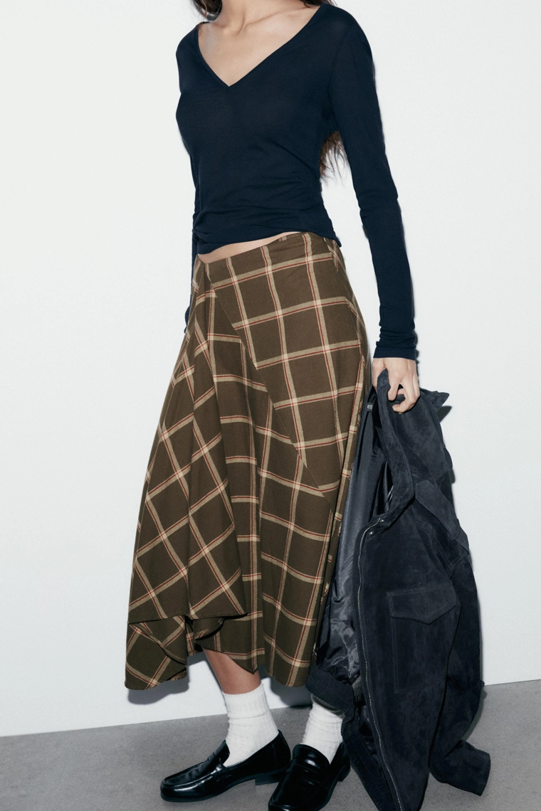 Юбка-миди клетчатая с оборками