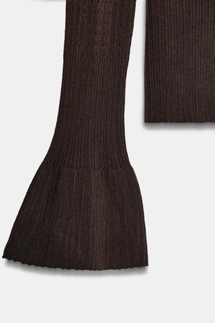 Приталенный джерси в рубчик с рукавами клеш- Заказать в России