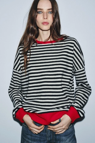 Свитер из 100% шерсти в полоску- Заказать в России