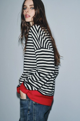 Свитер из 100% шерсти в полоску- Заказать в России