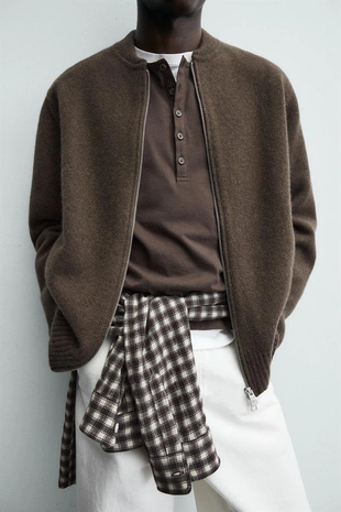 Куртка из 100% шерсти на молнии- Заказать в России